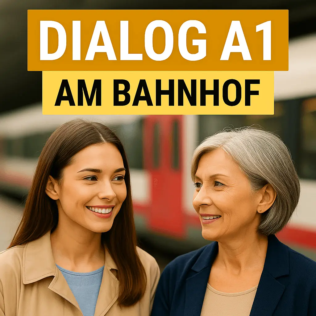 imagen de dos mujeres en la estación de tren con letra de Dialog A1