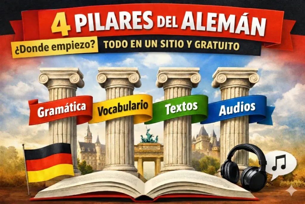 4 pilares con sus significados en una imagen muy colorida con el titulo 4 pilares del alemán