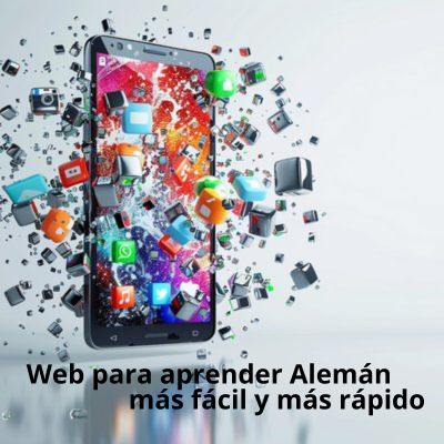 imagen de un móvil donde salen utilidades como fotos mensajes con el texto para la web para aprender alemán más fácil