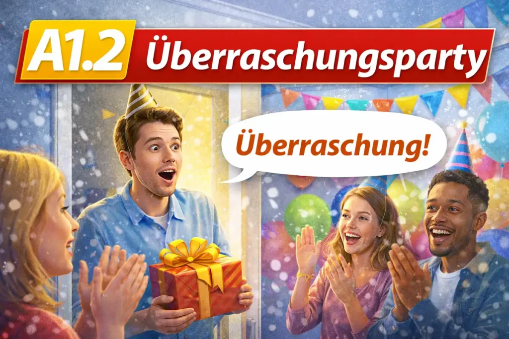 A1.2 Überraschungsparty, fiesta sorpresa con amigos y regalo, aprender alemán más rápido con audios